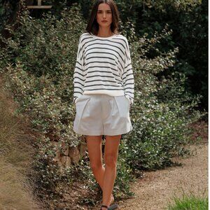 Jenni Kayne White and Black Striped Crewneck Sweater